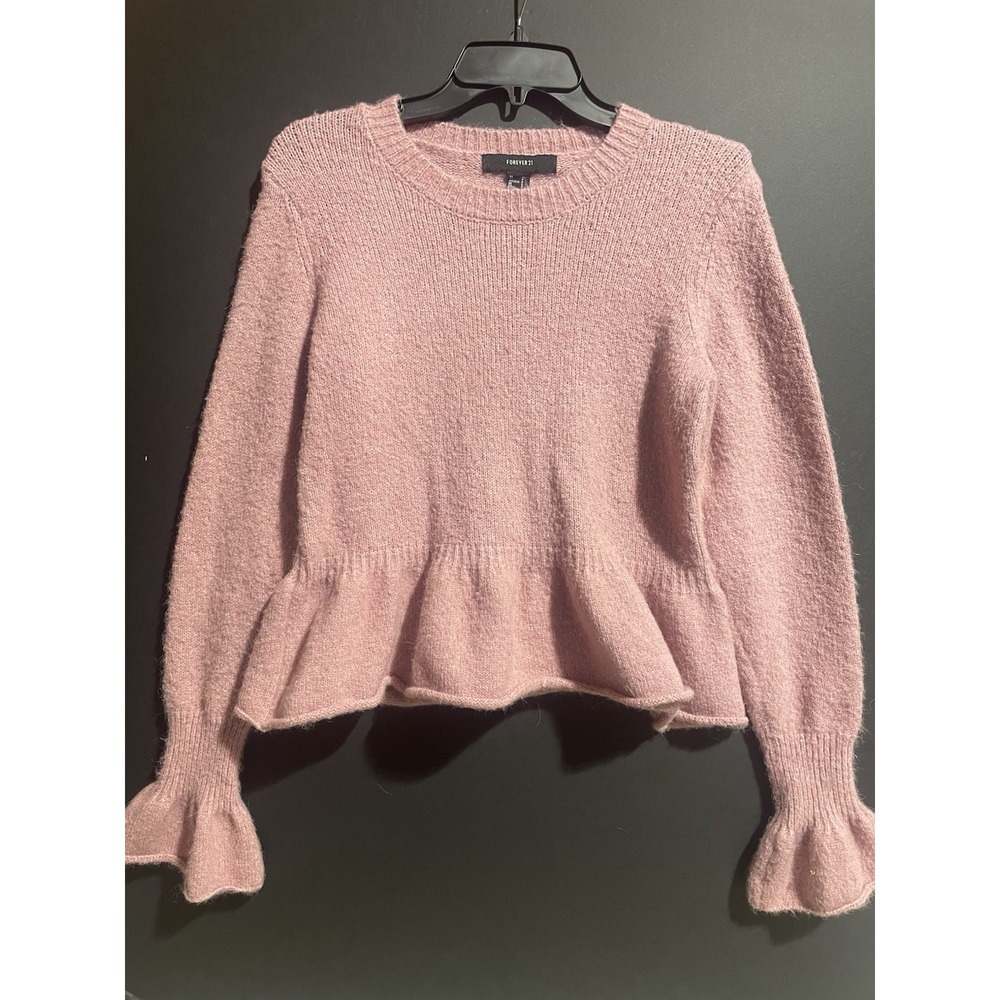 Forever 21 Women's Alpaca Wool Blend Pink Y2K Sweater Knit Bell Sleeves Small